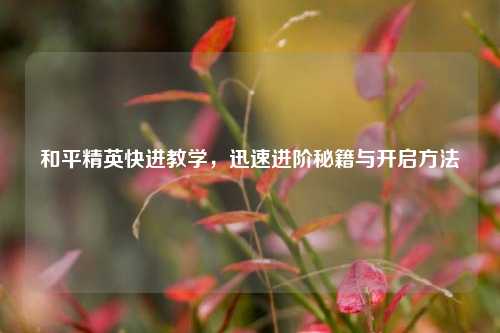 和平精英快进教学,迅速进阶秘籍与开启方法