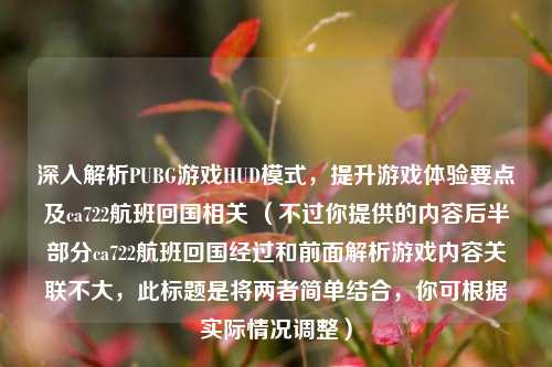深入解析PUBG游戏HUD模式,提升游戏体验要点及ca722航班回国相关 (不过你提供的内容后半部分ca722航班回国经过和前面解析游戏内容关联不大,此标题是将两者简单结合,你可根据实际情况调整)