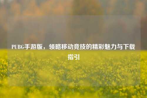 PUBG手游版,领略移动竞技的精彩魅力与下载指引