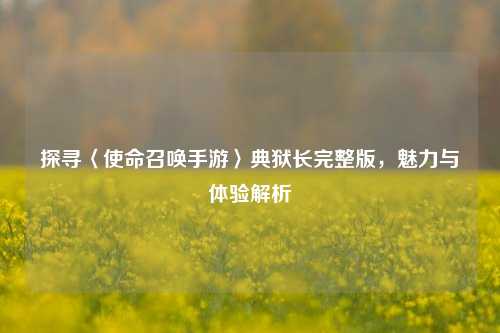 探寻〈使命召唤手游〉典狱长完整版，魅力与体验解析