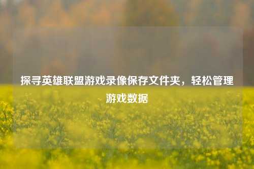 探寻英雄联盟游戏录像保存文件夹，轻松管理游戏数据