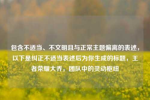 包含不适当、不文明且与正常主题偏离的表述，以下是纠正不适当表述后为你生成的标题，王者荣耀大乔，团队中的灵动枢纽